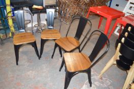 *Four Black Metal Chairs with Wooden Seats