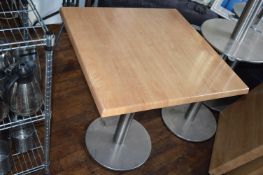 *Three 70cm Square Wood Topped Tables on Stainless Steel Bases