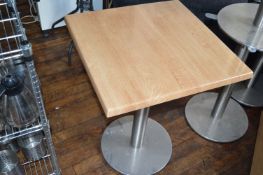 *Two 60cm Square Wood Topped Tables on Stainless Steel Bases