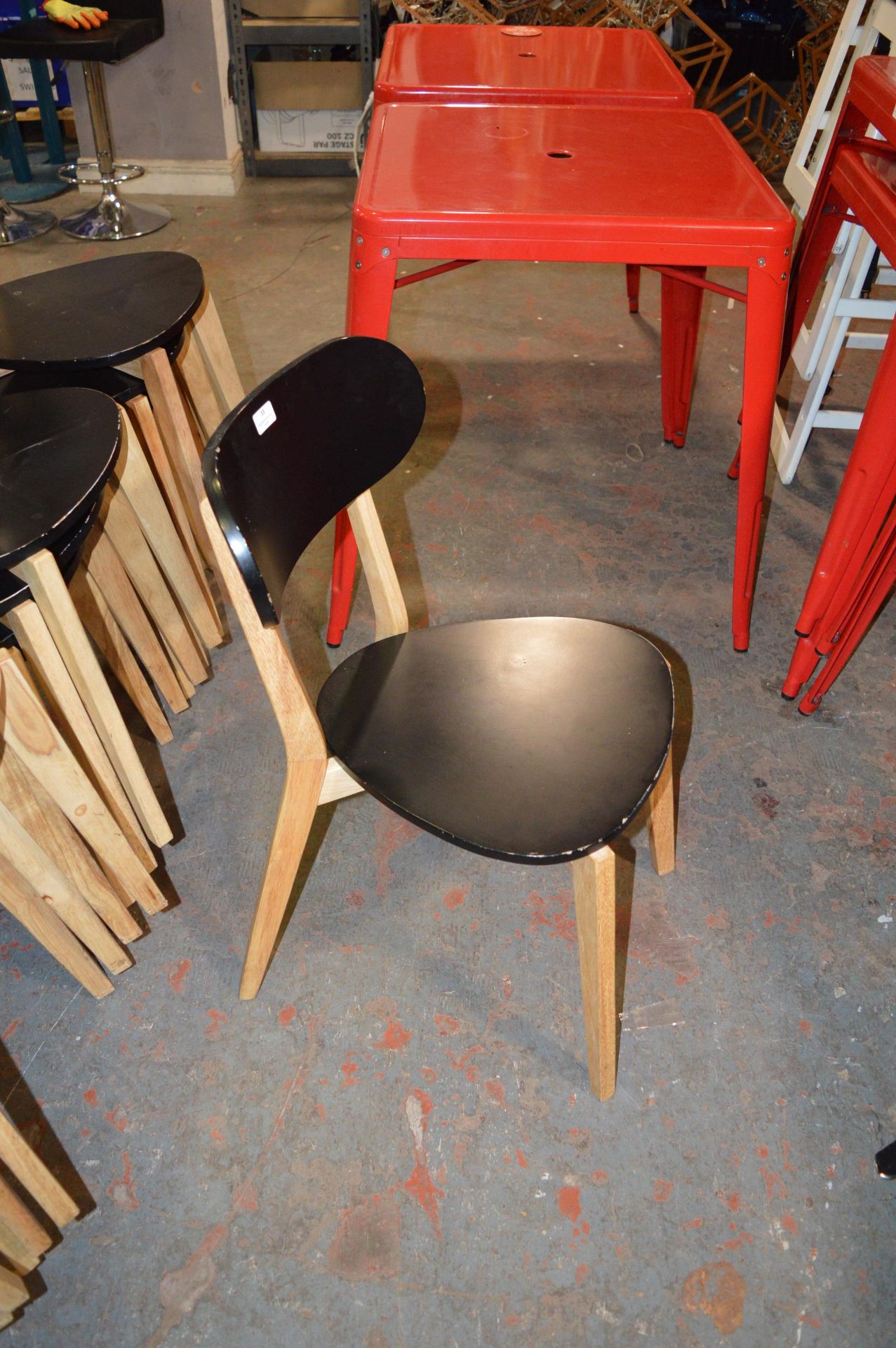 *Five Lightwood Side Chairs with Black Painted Sea