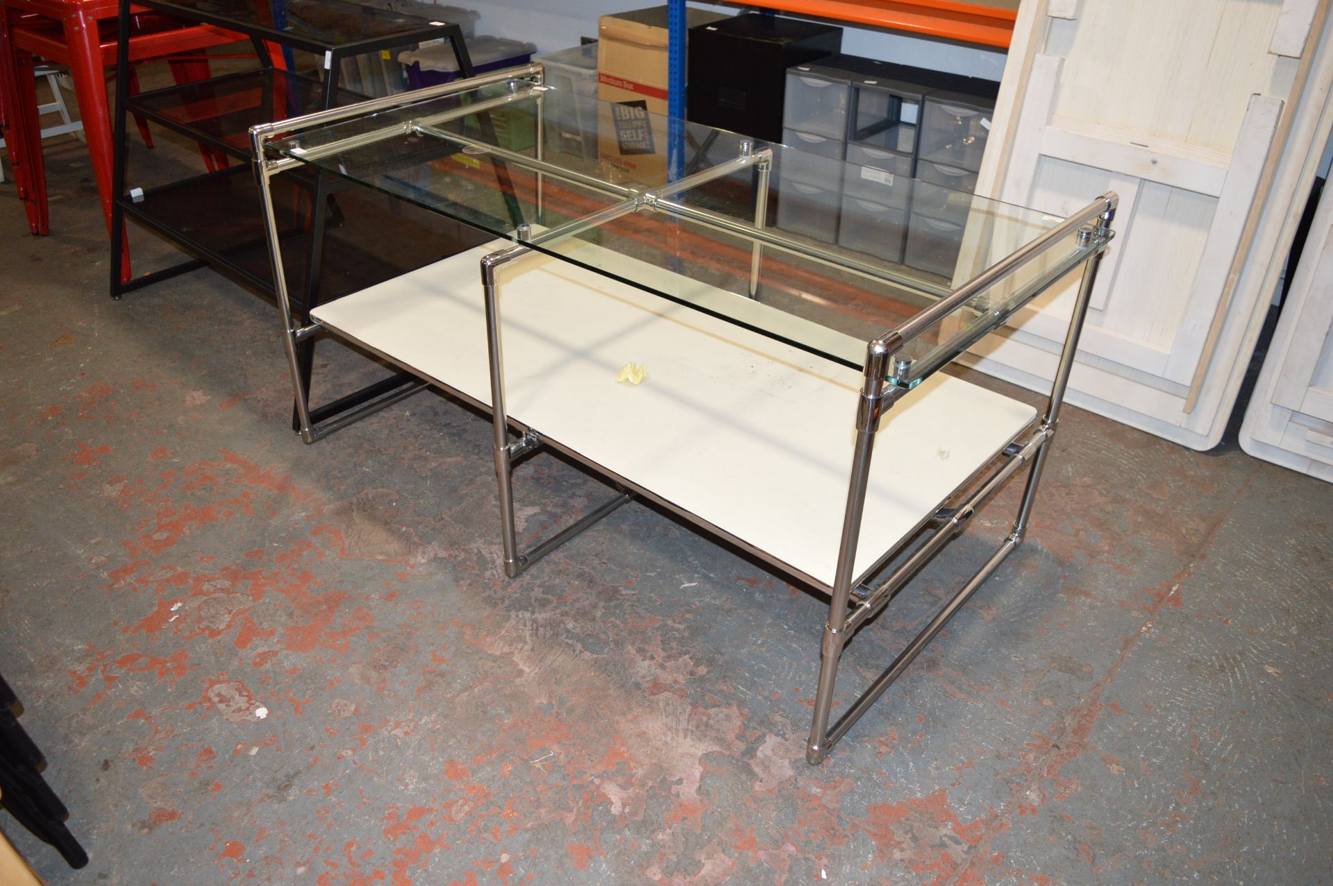 *Tubular Framed Glass Topped Display Table ~83cm h