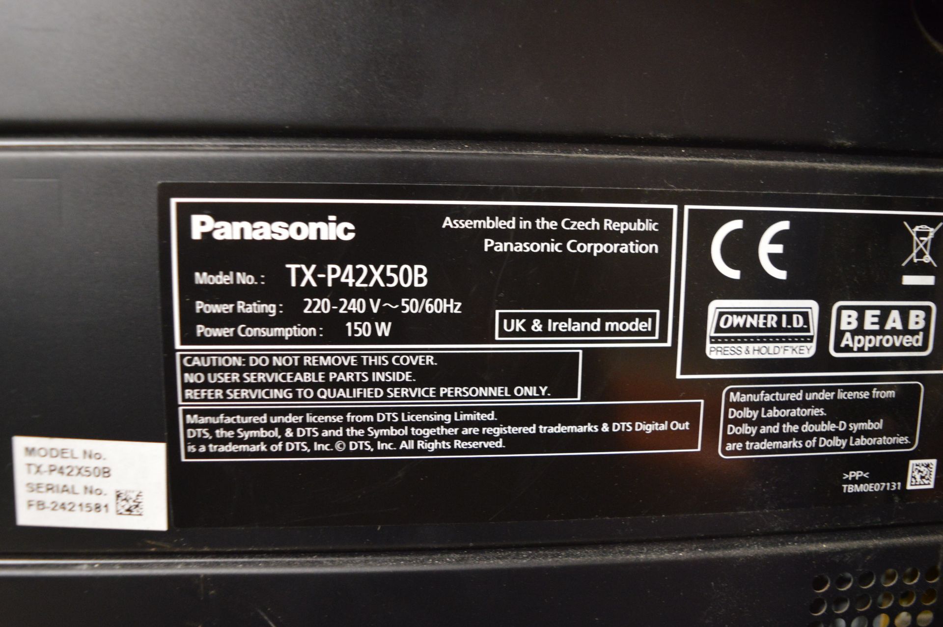 *Panasonic TXP42X50B TV with Remote - Image 2 of 2