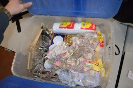 Two Boxes of Glasses, Plastic Cups, Cutlery, etc.