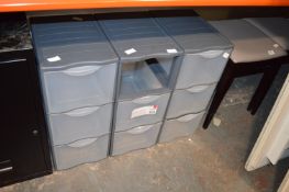 *Three Three Drawer Grey Plastic Storage Boxes