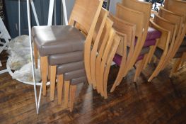 *Five Lightwood Effect Chairs with Brown Upholstered Seats