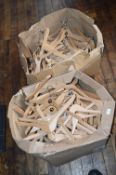 *Two Boxes of Wooden Hangers