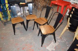 *Four Black Metal Chairs with Wooden Seats