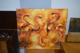Abstract Oil on Board Study of Flamingoes by Migue