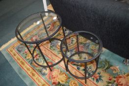 Nest of Two Metal Framed Glass Topped Tables
