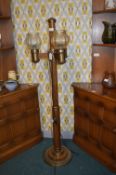 Retro Oak and Brass Triple Standard Lamp