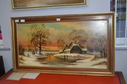 Gilt Framed Oil on Canvas Winter Scene by H. Baumg