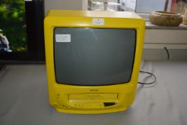 Vintage Matsui Yellow 14" CRT TV with Built-In Vid