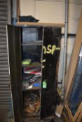 *6ft Steel Storage Cabinet and Contents Including Copper Earth Wire, Welding Wire, Chain,