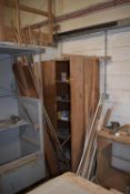 *6ft Stationery Cabinet, Workbench, and Assorted Hard and Softwood Mouldings, Lats, etc.