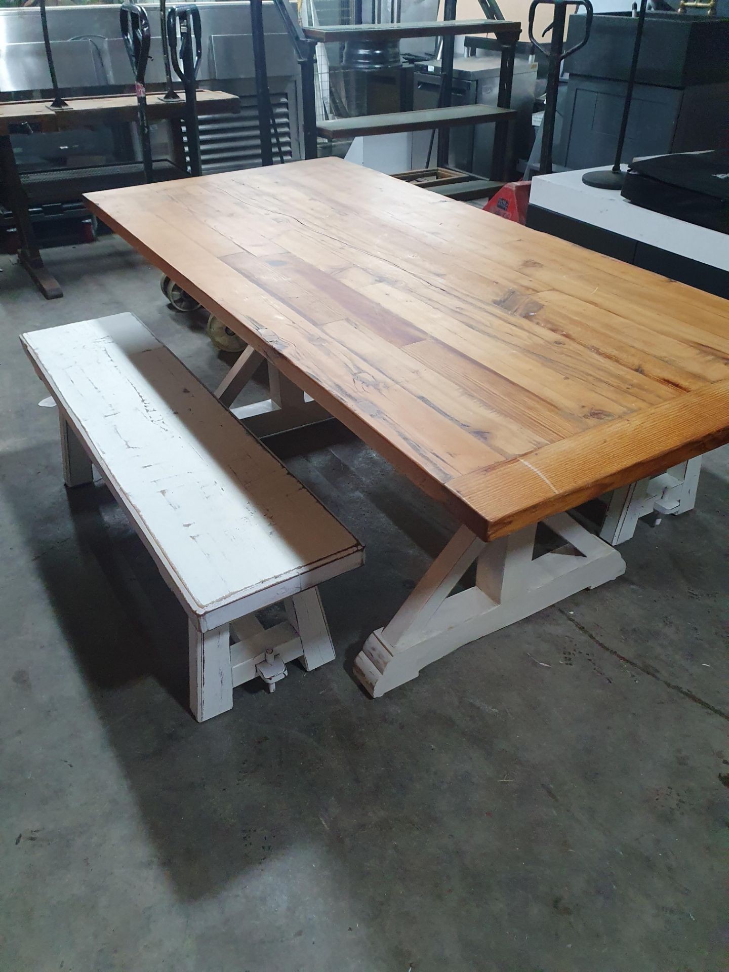 * Rustic farmhouse/refectory style table with 2 x hardwood benches - 2000w x 9200 - Image 3 of 4