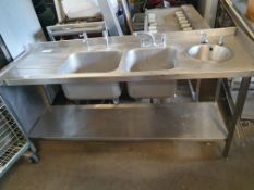 * S/S tripple sink with taps and undershelf - 2000w x 660d x 970h