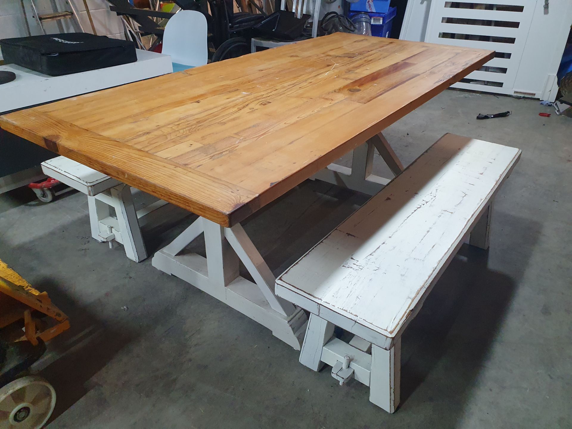 * Rustic farmhouse/refectory style table with 2 x hardwood benches - 2000w x 9200 - Image 2 of 4