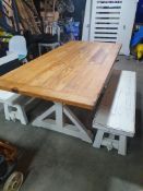 * Rustic farmhouse/refectory style table with 2 x hardwood benches - 2000w x 9200