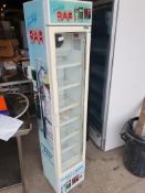 * slimline glass fronted upright bar fridge