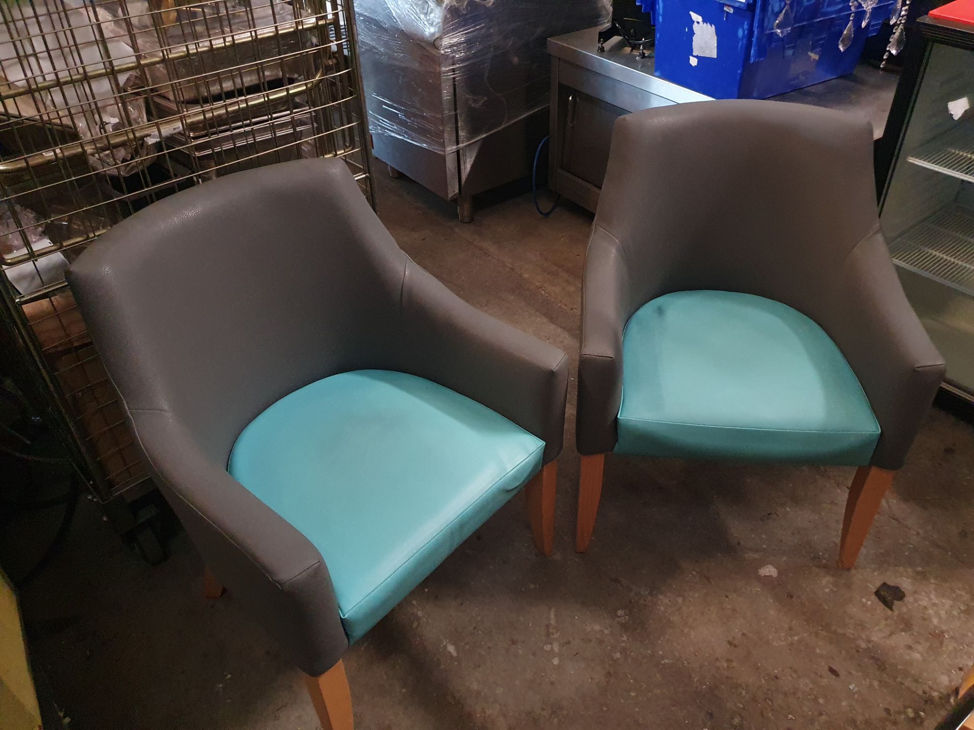 * 2 x grey and turquoise tub chairs