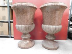 * Pair of Pink Marble Urn's 930x550mm with 200mm centre Smooth with rough carved scalloped bands