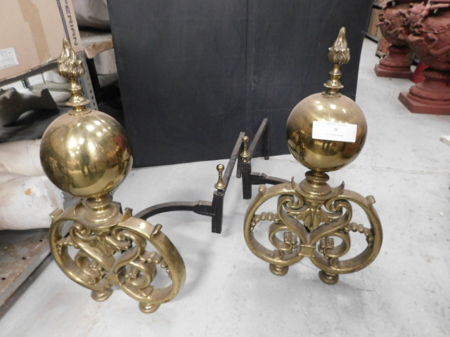 * Pair Brass Pinnacled Globe firegrate Stands