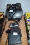 Tasco Binoculars, Kodak Camera, and Two Leather Wa