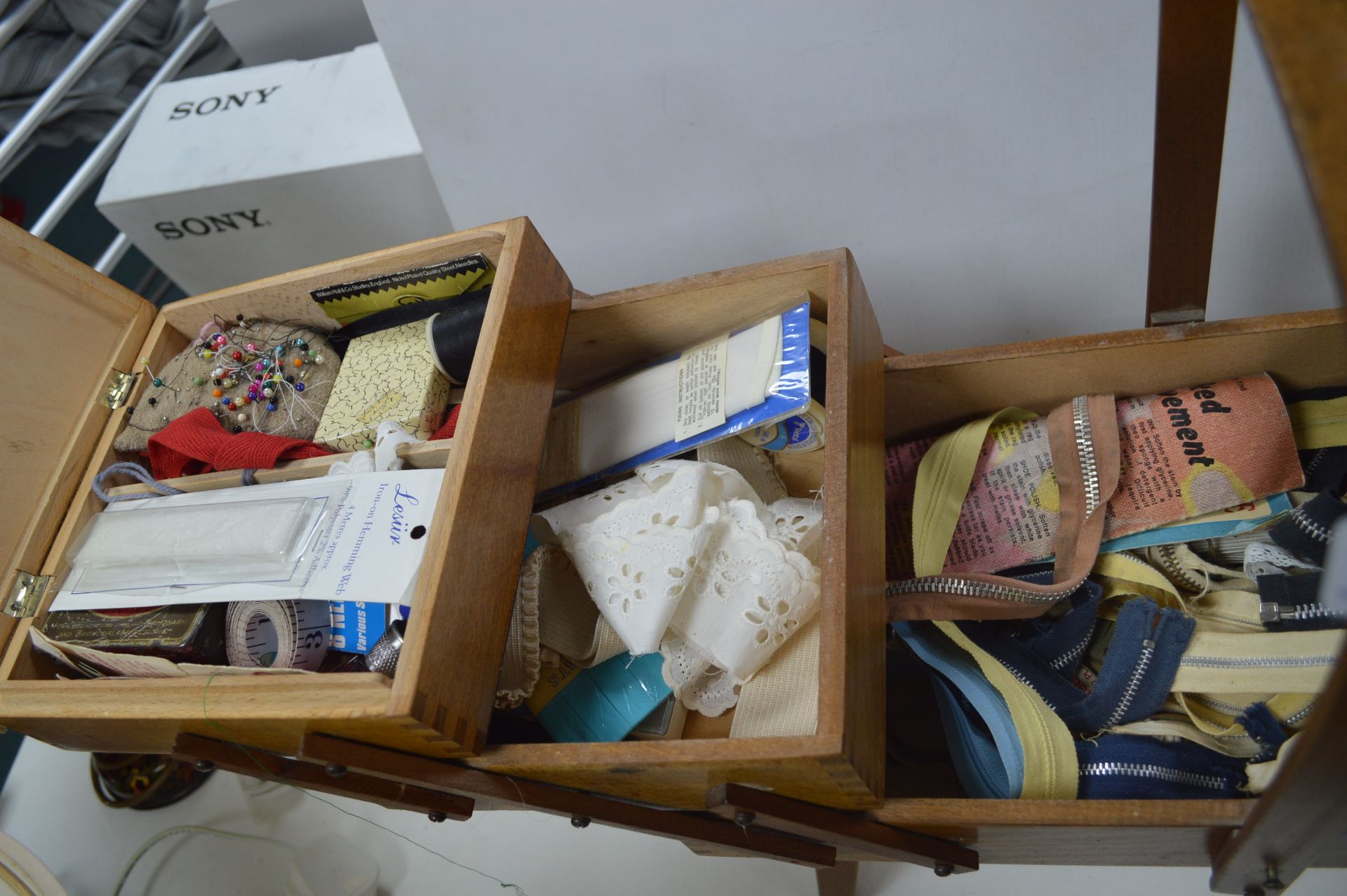 Cantilever Sewing Box and Contents - Image 2 of 2