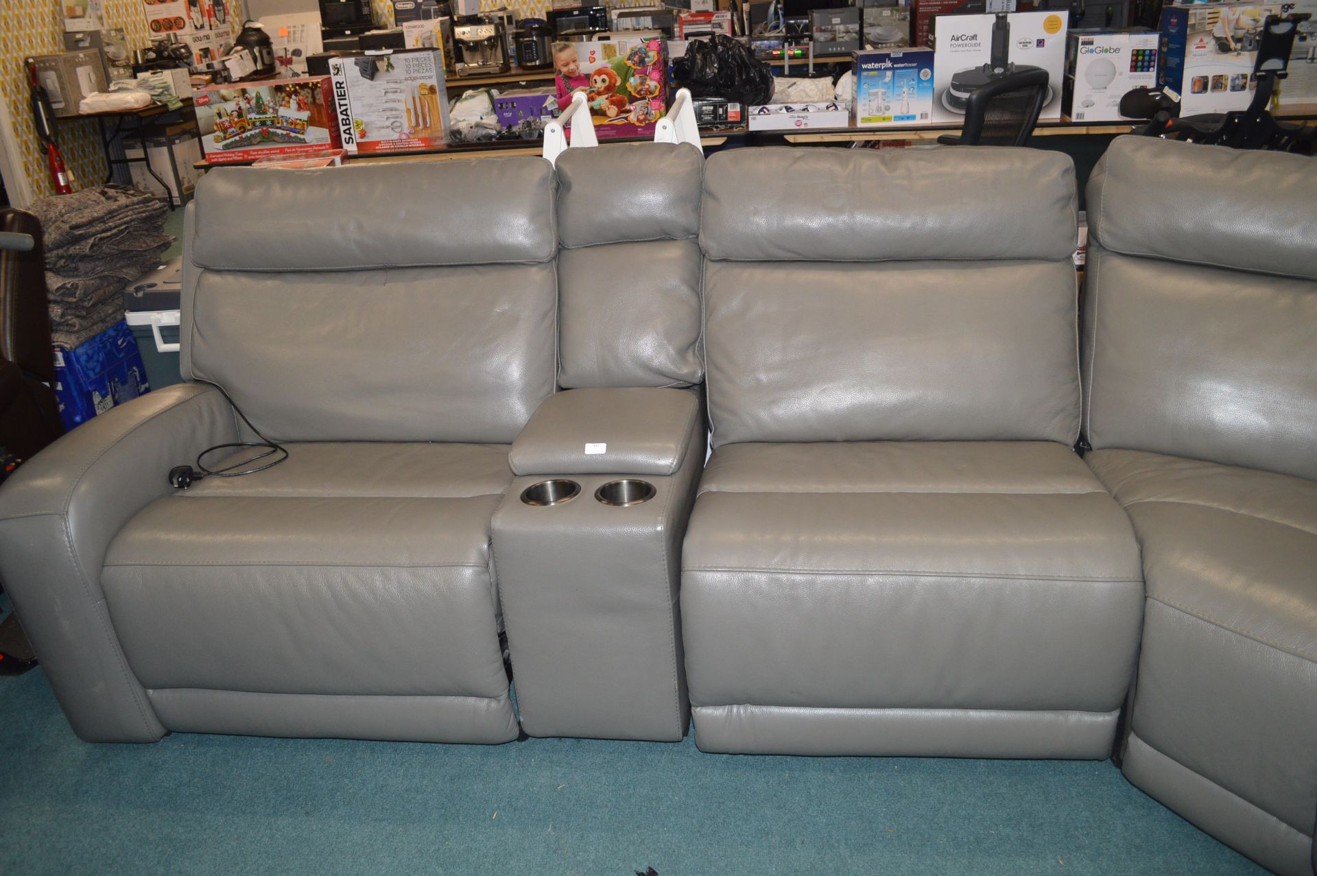 *Large Grey Leather Sectional Corner Sofa with Rec - Image 2 of 3