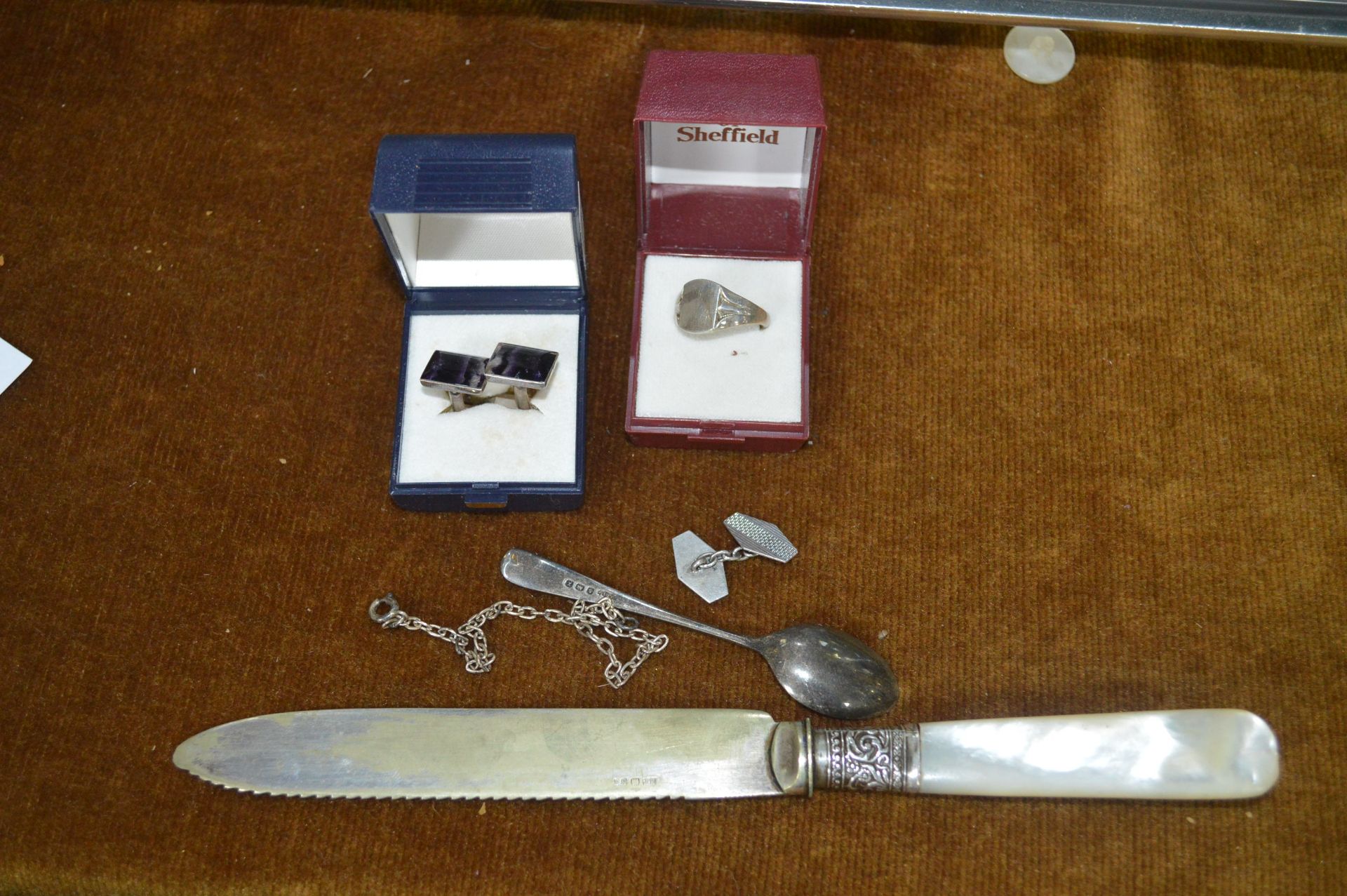 Sterling Silver Ring, Cufflinks, Spoon, etc.