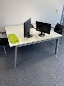 *Small Two Place White Office Table with Steel Leg