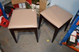 *Two Cream Leatherette Stools with Darkwood Frame