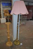 Wooden Plant Stand and a Brass Effect Standard Lam