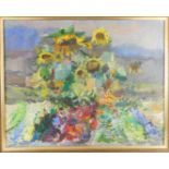 A. Tadek (20thC School). Sunflowers, still life, oil on canvas, signed and dated 1990, 78cm x 100cm,