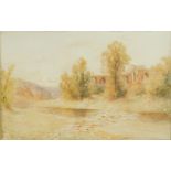 H. English (late19th/early 20thC). River landscape with ruin, watercolour, signed, 29cm x 44cm.