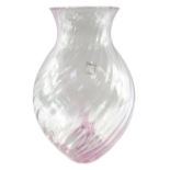 A Caithness spiral fluted cut glass vase, with pale pink trailed detailing, bears label, 29cm high.