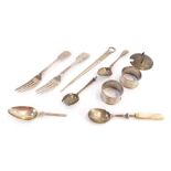 A group of silver and effects, comprising two Victorian silver table forks, a pair of George V