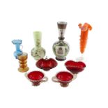 A group of Victorian and later glassware, to include a Victorian milk glass vase with painted