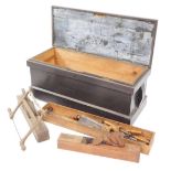 A Victorian painted pine tool chest and contents, the contents of tools comprising saws,