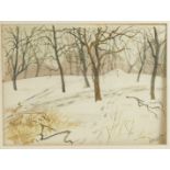 Dennis James (20thC School). Winter on Hampstead Heath, watercolour, 40cm x 53cm.