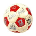 A signed Liverpool Football Club football, bearing signatures for Peter Beardsley, Ray Houghton,