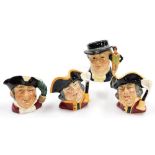 Four Royal Doulton character jugs, comprising Mine Host D6470, Town Crier D6537 x2, and Mr