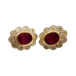 Withdrawn presale by vendor- A pair of ruby and diamond cluster stud earrings, the rubies in a rub