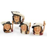 Four Royal Doulton three musketeers character jugs, comprising Aramis D6454, Athos D6452, Porthos