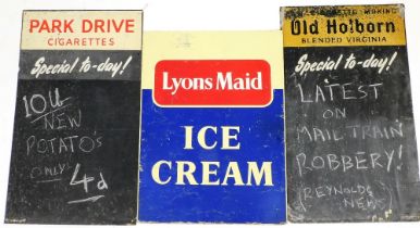 A Lyons Maid enamel advertising sign, 61cm x 46cm, an Old Holborn Blended Virginia cigarette