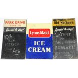 A Lyons Maid enamel advertising sign, 61cm x 46cm, an Old Holborn Blended Virginia cigarette