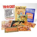 A group of reproduction metal advertising signs, to include The Beatles, (9).