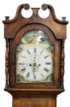 George Stamp, Grimsby. An early 19thC longcase clock, the arched dial painted with a shepherdess and