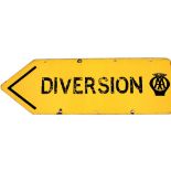 An AA Diversion double sided enamel road sign, of arrow form, 30cm x 96cm, (AF).