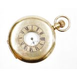 A gentleman's 9ct gold half hunter cased pocket watch, for Walthams, USA, keyless wind, with a white